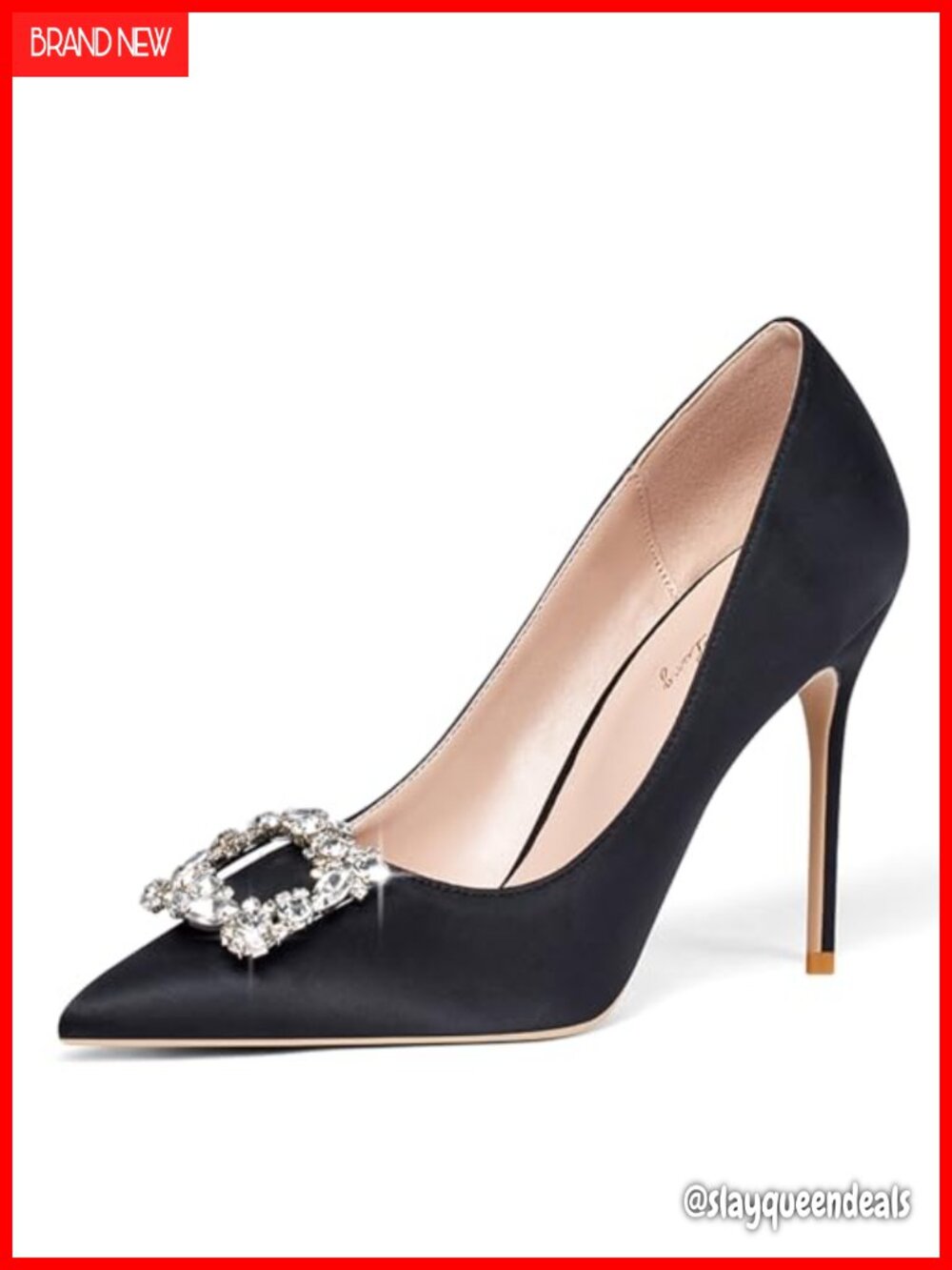 Elisabet Tang Pumps 4 Inch Satin Glitter Rhinestone Heels Pointed Toe Slip On